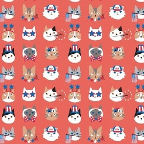 4th of July Cats on red - 3/4 inch