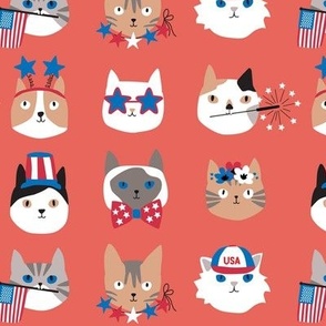 4th of July Cats on red - 1 1/2 inch