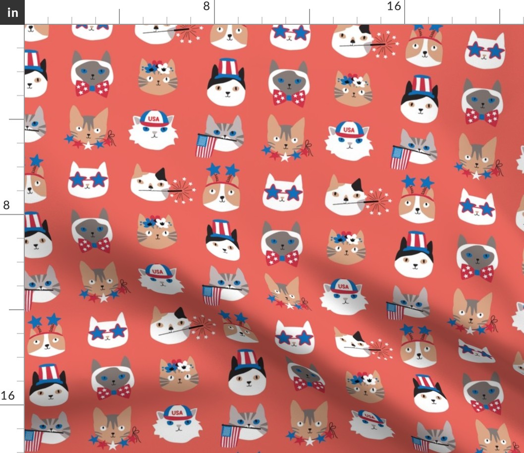 4th of July Cats on red - 1 1/2 inch