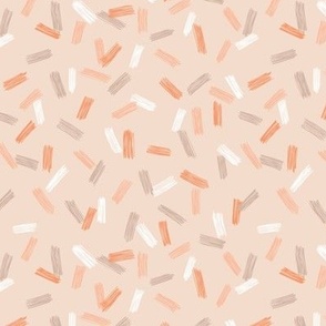 Random Coral, pink, tan brush strokes on light peach