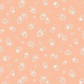 Medium| tossed white strawberries outlines on pink peach background 