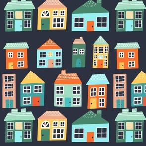 Minimalist Colorful Houses - Navy 