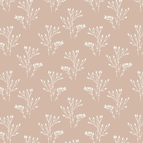 Medium | Earth toned minimalistic floral design with white leaves on tan brown