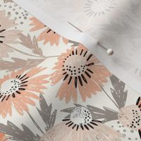 Large | Warm colorful floral design with orange peach and coral pink wildflowers 