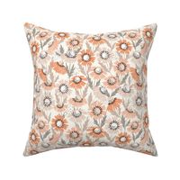 Large | Warm colorful floral design with orange peach and coral pink wildflowers 