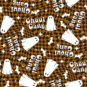 LARGE ghoul gang fabric - boho muted fabric, boho halloween, checkerboard fabric