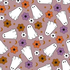 LARGE floral ghost fabric - boho muted halloween fabric