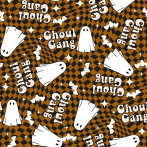  MEDIUM ghoul gang fabric - boho muted fabric, boho halloween, checkerboard fabric