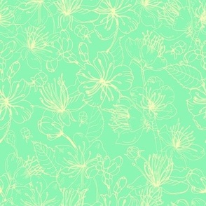 Sketched Flowers in yellow on Spring green