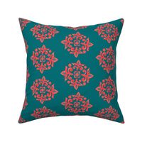 Painted Coral Motif on Teal