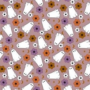 SMALL floral ghost fabric - boho muted halloween fabric