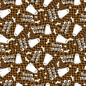 SMALL ghoul gang fabric - boho muted fabric, boho halloween, checkerboard fabric