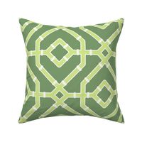 Chinoiserie bamboo trellis - pastel comforts coordinate - honeydew and soft white on mid-green - large