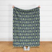 Chinoiserie bamboo trellis - pastel comforts coordinate - honeydew and soft white on navy blue - large