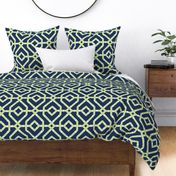 Chinoiserie bamboo trellis - pastel comforts coordinate - honeydew and soft white on navy blue - large