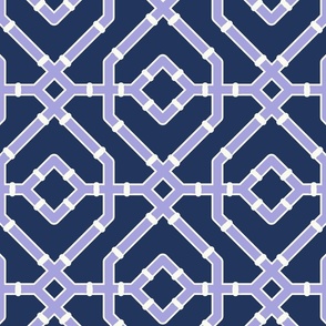 Chinoiserie bamboo trellis - pastel comforts coordinate -  lilac and soft white on navy blue - large