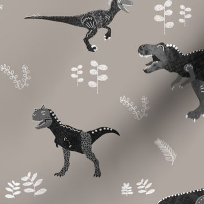 Textured Carnivore Dinosaurs on Grey by Brittanylane
