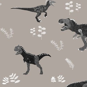Textured Carnivore Dinosaurs on Grey by Brittanylane