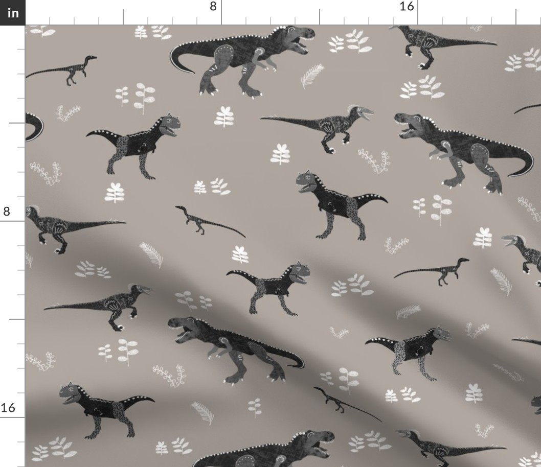 Textured Carnivore Dinosaurs on Grey by Brittanylane