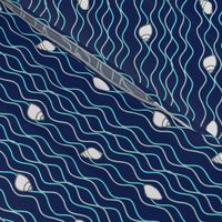 small baltic shells and waves, blue, white, grey, small scaled