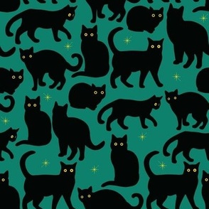 Green Cat Halloween Fabric, Wallpaper and Home Decor | Spoonflower