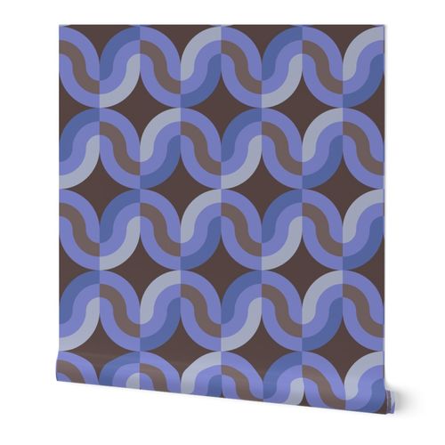Atomic striped ovals purple brown MCM Wallpaper | Spoonflower