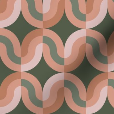 Atomic striped ovals peach sage green MCM Wallpaper