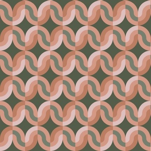 Atomic striped ovals peach sage green MCM Wallpaper