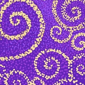 Mosaic spirals gold on purple 