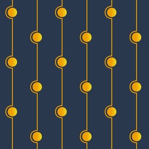 Orange and Yellow Circles and Lines on Navy Background