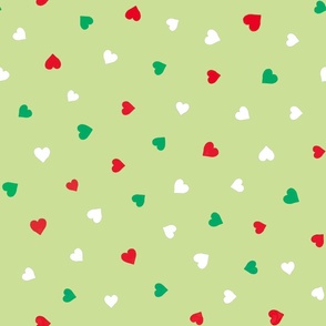 Italian hearts on soft green micro scale