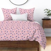 The modernist - leaves spots and abstract shapes and speckles eclectic blue pink blush