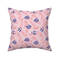 The modernist - leaves spots and abstract shapes and speckles eclectic blue pink blush