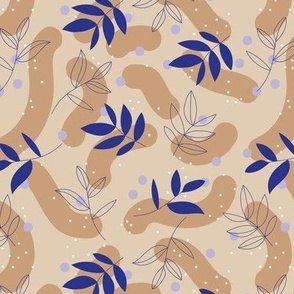 The modernist - leaves spots and abstract shapes and speckles eclectic blue camel beige boys