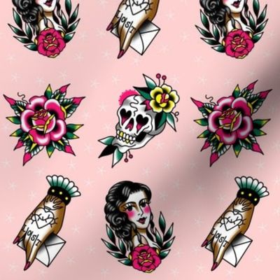 Pink Traditional Tattoo Flash