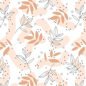 The modernist - leaves spots and abstract shapes and speckles gray blush burnt orange on white