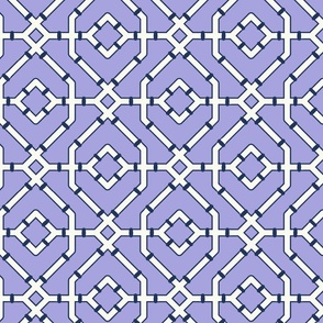 Chinoiserie bamboo trellis - pastel comforts coordinate -  navy and soft white on lilac/purple - medium