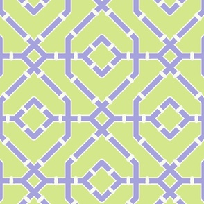 Chinoiserie bamboo trellis - pastel comforts coordinate -  lilac on Honeydew - large