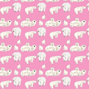 Polar Bear Family on Pink- Large Repeat  by Purposely Designed