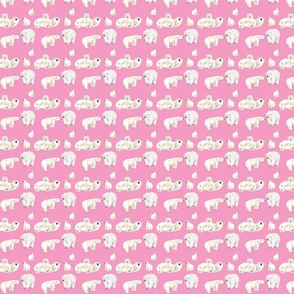 Polar Bear Family on Pink- Small Repeat  by Purposely Designed