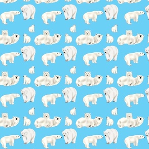 Polar Bear Family on Blue- Large Repeat  by Purposely Designed