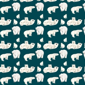 Polar Bear Family- Large Repeat  on Deep Teal. by Purposely Designed