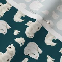 Polar Bear Family- Small Repeat  on Deep Teal. by Purposely Designed