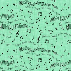 joyful noise on pale green linen