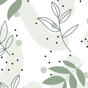 The modernist - leaves spots and abstract shapes and speckles sage green olive charcoal on white JUMBO