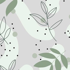 The modernist - leaves spots and abstract shapes and speckles mint olive green black on gray JUMBO
