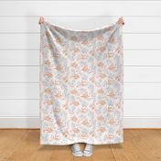 The modernist - leaves spots and abstract shapes and speckles baby blue orange pink blush on white JUMBO