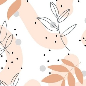 The modernist - leaves spots and abstract shapes and speckles gray blush burnt orange on white JUMBO