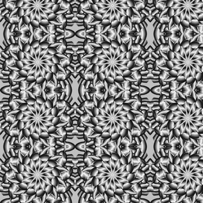 flower lace latticy look fabric in grey, black and white 