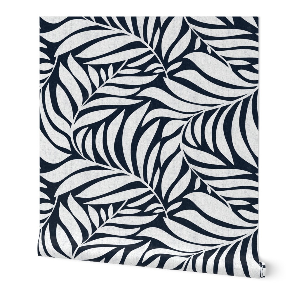 Flowing Leaves Botanical - Navy Blue White Large Scale